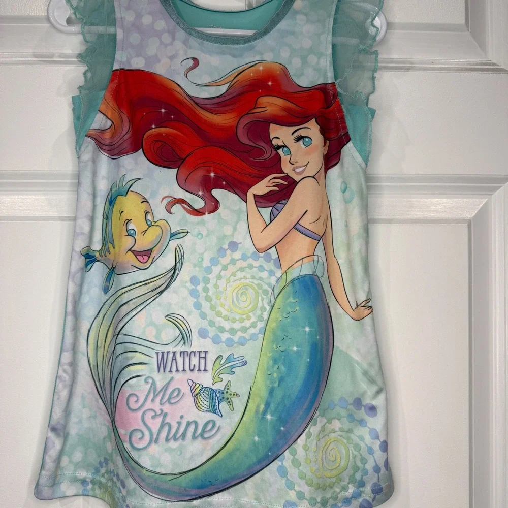 Disney Princess Ariel The Little Mermaid Nightgown Girls Size 2T Flutter Sleeve - Picture 2 of 4